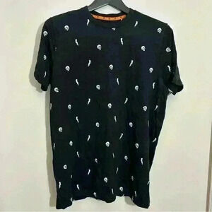 Free Planet Haloween T-Shirt Skull and Lightning Print Black&White Size M NWT